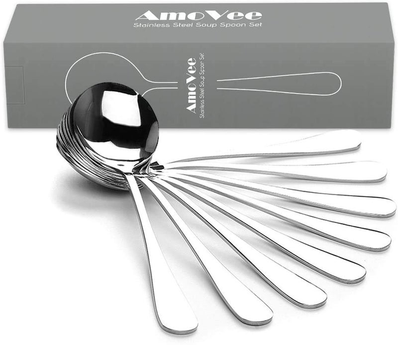 amovee Soup Spoons, Wholesale Spoons Silverware, Round Stainless Steel Spoon Set of 8 - Image 2
